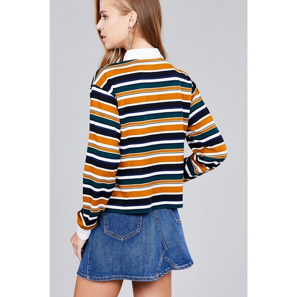 Ladies fashion plus size long sleeve multi striped dty brushed shirts - Picture 4 of 8